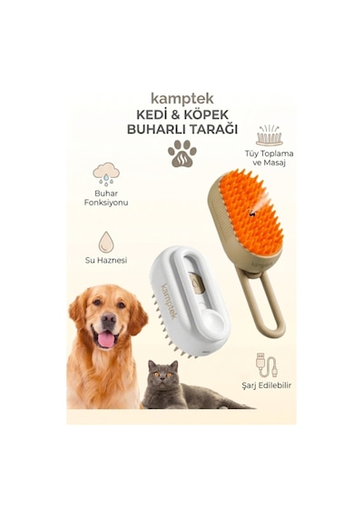Kamptek Hazneli Kedi Köpek Tüy Toplama Fırçası - Su Drenajlı Masaj Tarağı
