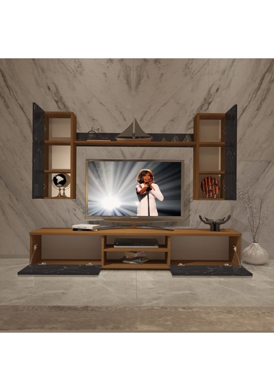 Decoraktiv Eko 7 Mdf Dvd Tv Ünitesi Tv Sehpası Ceviz - Siyah Mermer