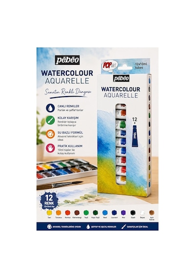 Sulu Boya 12 Renk 12 Ml Tüp 1 Paket Pepeo Suluboya Seti 12 Li Tüpte Canlı Parlak Ve Solmayan Profesyonel Çok Renkli