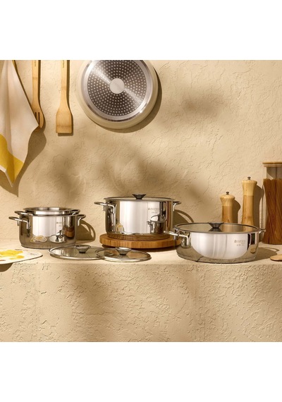 Kitchen Pure Steel Xl 8 Parça Çelik Tencere Seti Çok Renkli