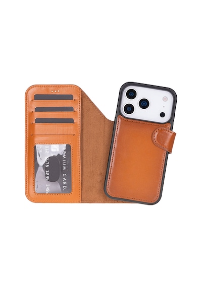 Bloomcase Magic Apple Uyumlu iPhone 17 Pro Max 6.9" Desert Tan Ayrılabilir Hakiki Deri Cüzdanlı Telefon Kılıfı Taba