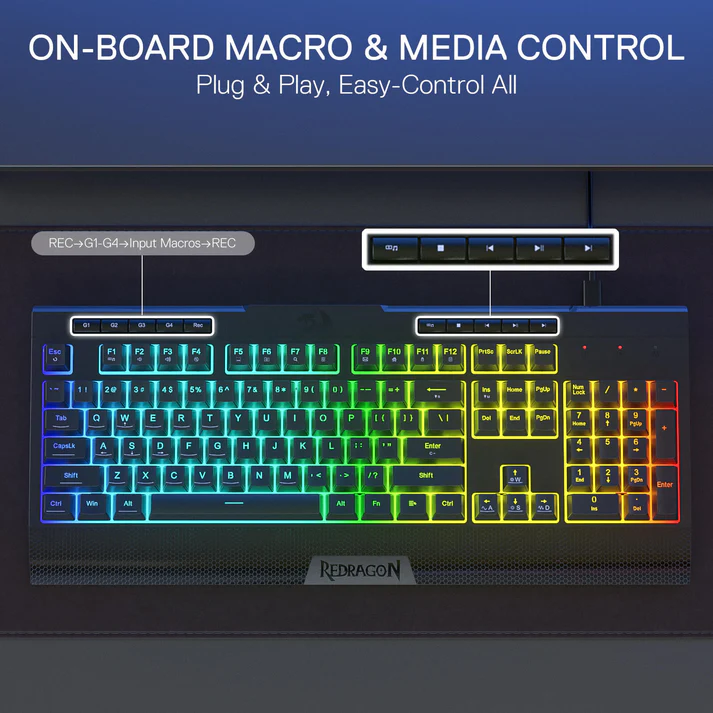 Redragon K525 104 Tuşlu Kablolu Rgb Membran Türkçe Oyun Klavyesi Mekanik Hissi Ve Smooth Linear Switch 26 Anti-hayalet Anahtarı