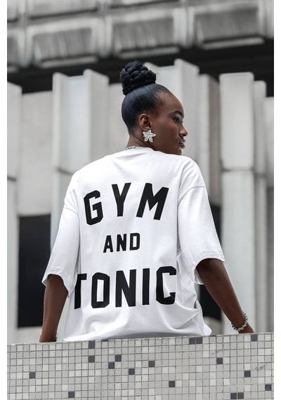 Gym And Tonic Sırt Baskılı Unisex Oversize Boydbuilding Fitness G Beyaz