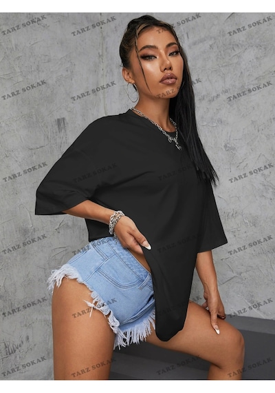 Startmore Düz Baskısız Baskılı Oversize Kalıp Unisex T-shirt Siyah