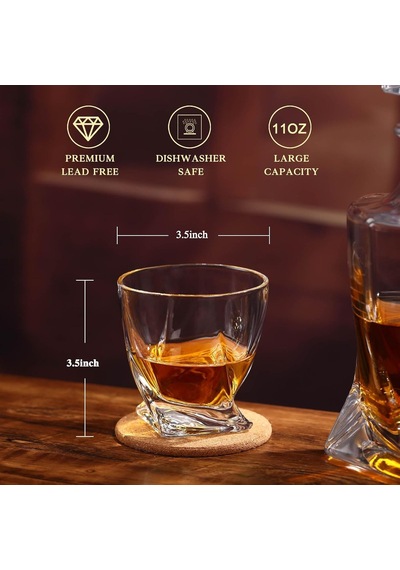 Viski Kayaları Bardak Seti Hediye Kutusunda - 2 Kristal Bourbon Bardağı Ve 2 Büyük Buz Topu Kalıbı İçerir - 325