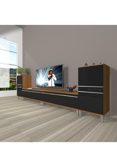 Decoraktiv Eko 9220t Mdf Krom Ayaklı Tv Ünitesi Tv Sehpası Ceviz - Siyah