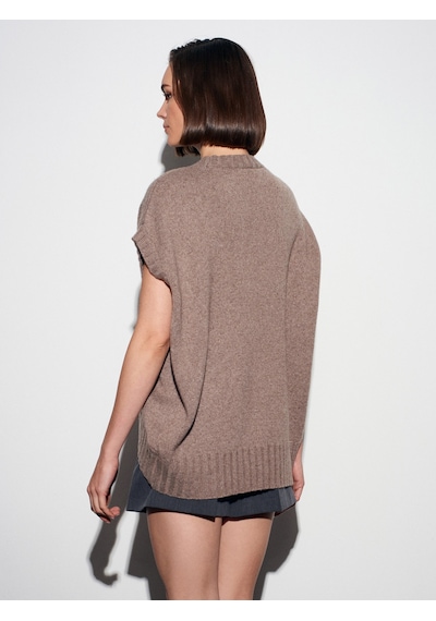 Dilvin 10839 Yün Karışımlı Oversize Süveter - Vizon