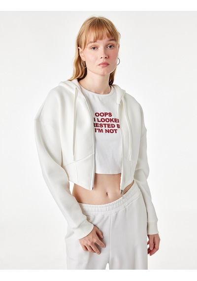 Koton Şardonlu Uzun Kollu Kapüşonlu Korse Detaylı Fermuarlı Crop Sweatshirt Ekru 7wal10059ık Koton Şardonlu Uzun Kollu Kapüşonlu Korse Detaylı Fermuarlı Crop Sweatshirt Ekru 7wal10059ık