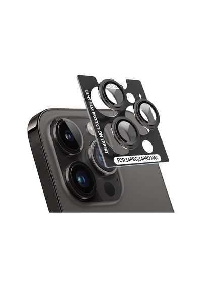 Piili Apple iPhone Uyumlu 15 Pro / 15 Pro Max Hd Kamera Lens Koruyucu - Siyah Çerçeveli