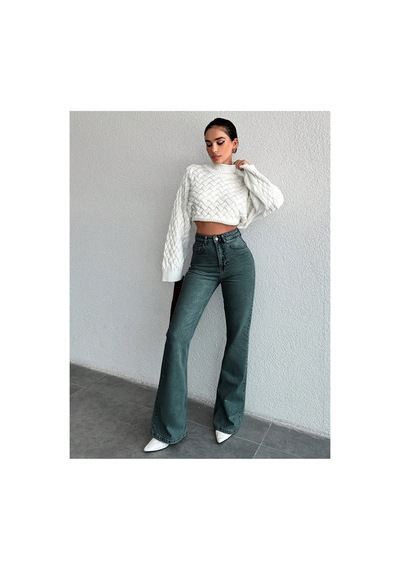 Kene Jeans Yeşil Tintli İspsnyol Paça Kot Pantolon Yeşil Tintli