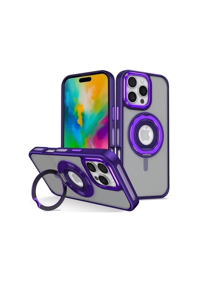 Joko Apple iPhone Uyumlu  16 Pro Uyumlu Banza Magsafe Standlı Kapak - Derin Mor