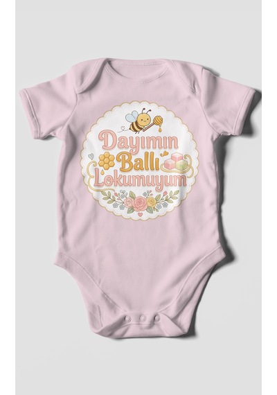Morivokids Dayımın Ballı Lokumuyum Kısa Kollu Bebek Body %100 Pamuk Bebe Pembe