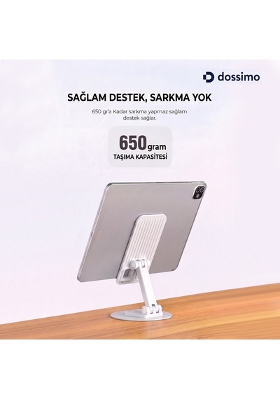 Dossimo Katlanabilir 360 Dönebilen Ayarlanabilir Telefon Tutucu Masa Üstü Stand Dst-05 Beyaz