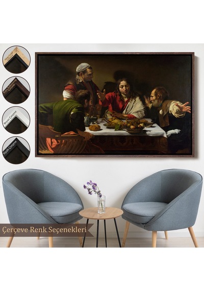 Ahşap Çerçeveli Caravaggio - Emmaus'ta Akşam Yemeği Tablo - Supper At Emmaus-7137