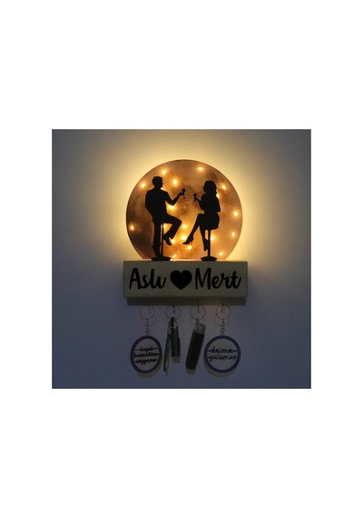 Led Işıklı Pleksi Dolunay Kişiselleştirilebilir Dekoratif Biblo Date Sevgili Anahtar Askılığı Sarı - 737330846