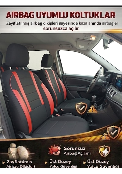 Veloce Siyah Kırmızı Serisi Üniversal Oto Koltuk Kılıfı Ön Arka Koltuk Tam Set 65820292