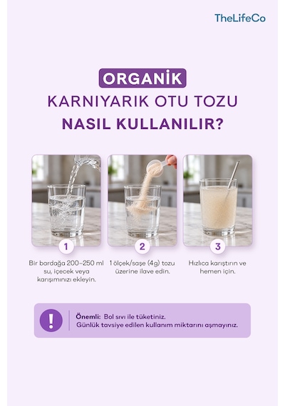 Thelifeco Organik Psyllium Karnıyarık Otu İçecek Tozu 180 G
