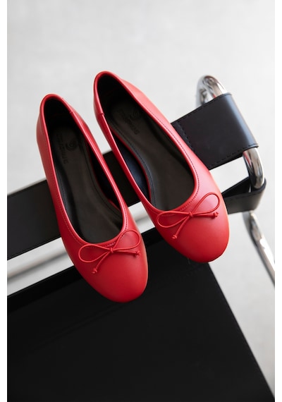 Wolk Shoes Lily Kadın Fiyonk Detay Deri Babet Kırmızı