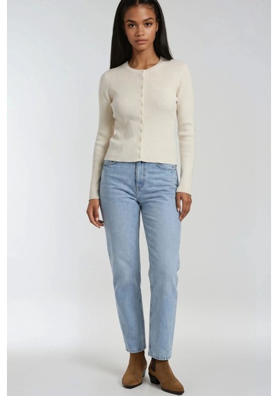 Hiccup Mixray Düğmeli Slim Fit Yivli Örgü Hırka Natural