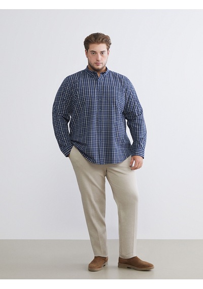Lcwaıkıkı Classic Lacivert Regular Fit Uzun Kollu Ekose Poplin Erkek Gömlek