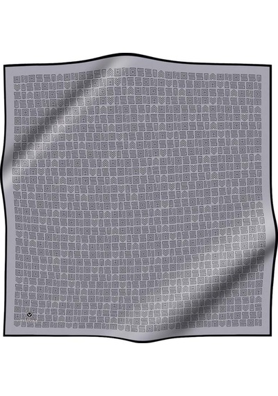 Vissona 100% Twill İpek Etnik Motif Desenli Gri - Siyah Renkli 90x90 Dikim Şekli : El Dikişi Eşarp Çok Renkli