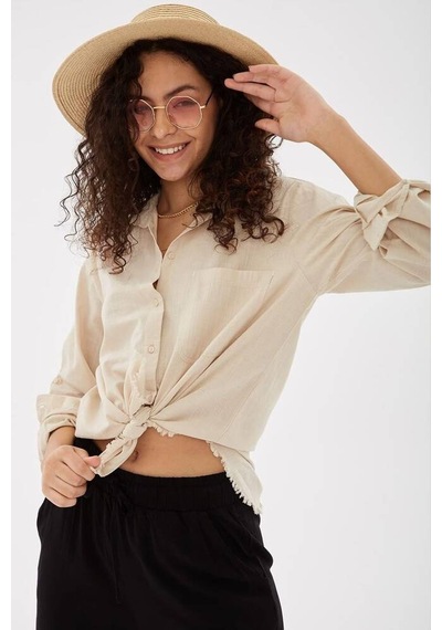 Fashion Friends Etek Ucu Püsküllü Kadın Gömlek 25y0390k1 Bej
