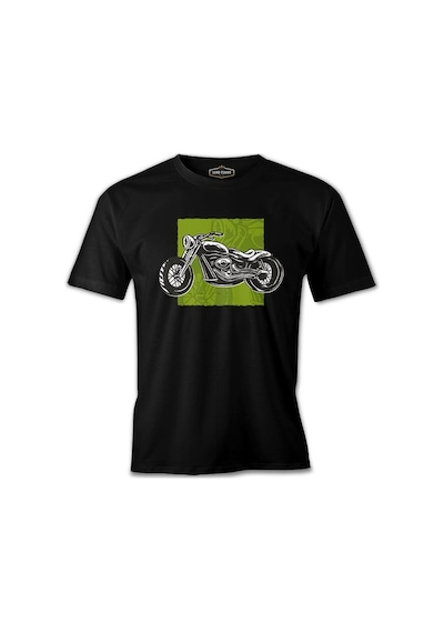Motorcyle On A Green Background Siyah Erkek Tshirt 001
