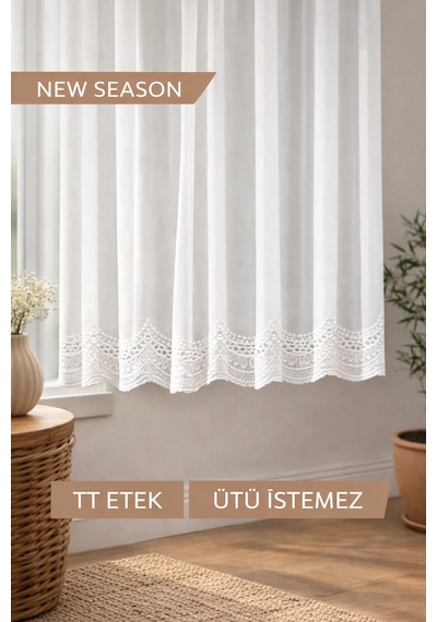 Ütü İstemez Etek 126 Model Tül Perde 1/2 Seyrek Pileli Modern Tasarım Özel Ölçü Ekru