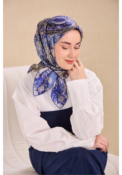Silk Home Twill İpek Eşarp Art Desen Mavi Gri 90x90 11512-37
