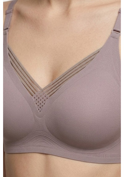 Cottonill Seamless Bra - Lucent Kahverengi Lazer Kesim Balensiz Ön Çapraz Şerit Detaylı Kadın Sütyen