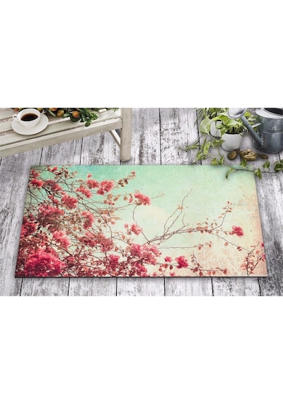 Kırmızı Çiçek Tasarım Kapı Önü Ve Ev Içi Paspas 45X75 Cm