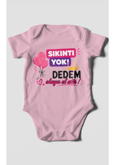 Morivokids Sıkıntı Yok Dedem Konuya El Attı Kısa Kollu Bebek Body %100 Pamuk Koyu Pembe
