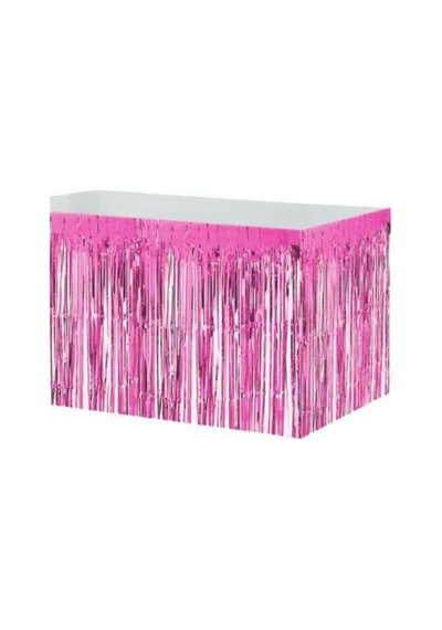 Metalize Masa Eteği Pembe Masa Püskülü 360x75 Cm Parlak Pembe Masa Kenarı Eteği Metalik Folyo