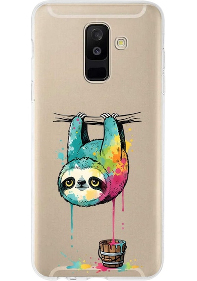 Samsung Galaxy A6 Plus 2018 İle Uyumlu Splash Tembel Hayvan Tasarımlı Şeffaf Kılıf Şeffaf