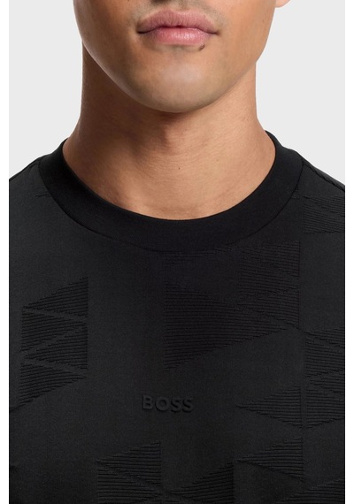 Boss Jakarlı % 100 Pamuk Bisiklet Yaka T Shirt Erkek T Shirt 50563981 001 Siyah