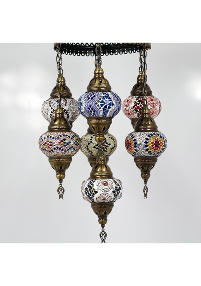 Dekoratif EL YAPIMI 7 Lİ AVİZE SARKIT OSMANLI LAMBASI