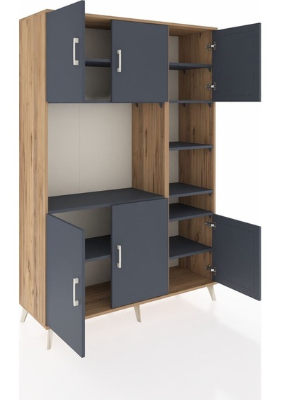 Hyperion Dolap 10 Raflı 6 Kapaklı 132x44x195 Çam-antrasit/ant... Çam