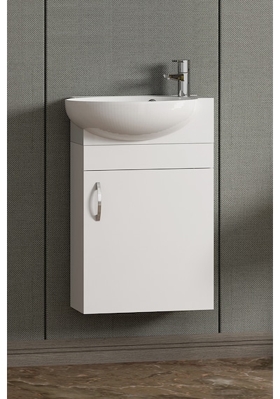 Lale 45 Cm Beyaz Mdf Seramik Lavabolu Asma Alt Banyo Dolabı