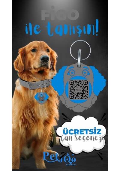 Petjoo 27.Figo Mavi-Gri Qr'lı Köpek Künyesi