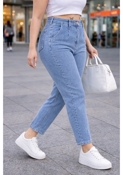 Cedy Denim Mom Fit Jean Büyük Beden Yüksek Bel Carrot Kesim Dar Paça Pileli Esnek Kot Pantolon C600 Kar Yıkama-600 Cedy Denim Mom Fit Jean Büyük Beden Yüksek Bel Carrot Kesim Dar Paça Pileli Esnek Kot Pantolon C600 Kar Yıkama-600