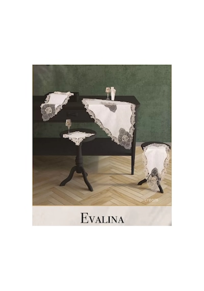 Evalina Model Krem-krem 5 Parça Keten Dantelli Runner Seti Salon Takımı Bzckh585 Çok Renkli