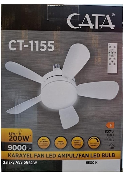 Cata Ct-1155 Karayel Fanlı 82 Watt Led Ampul Lamba Beyaz Işık Vantilatör Aydınlatma E27 3 Renk Dim Edilebilir