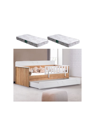 Yavrulu Karyola, Flora Yavrulu Montessori Karyola - Ceviz + 2 Adet Comfort Yatak