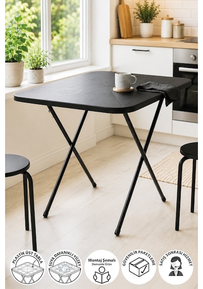 Gardenflex Masa Yemek Masası Mutfak Masası Balkon Masası Katlanır Masa 60x80 Cm Siyah