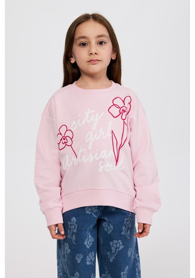 Panço Kız Çocuk Nakışlı Pembe Sweatshirt 2611gk08015