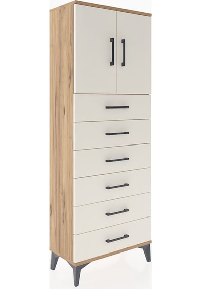 Arges Dolap 2 Raflı 6 Çekmeceli 2 Kapaklı 60x30x163 Çam-aytaşı Çam