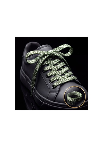 Last İcon Yeşil Krem Baklava Desenli Yassı Ayakkabı Bağcığı Spor Sneaker Yeşil & Krem