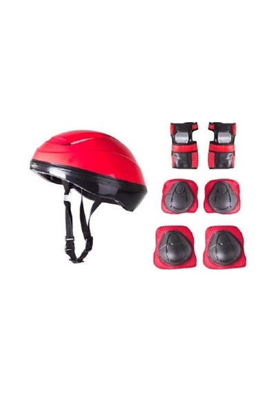 Kask Dizlik Dirseklik Koruyucu Set Paten Scooter Kay Kay Koruyucu Set Kırmızı
