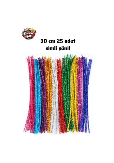 25 Adet 30 Cm Simli Şönil, Tüylü Tel El İşi Okul Projeleri İçin