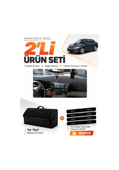 E-biz Subaru Legacy B4 2003-2009 Uyumlu Torpido Örtüsü + Tay Tüyü Bagaj Çantası - Siyah - Su005